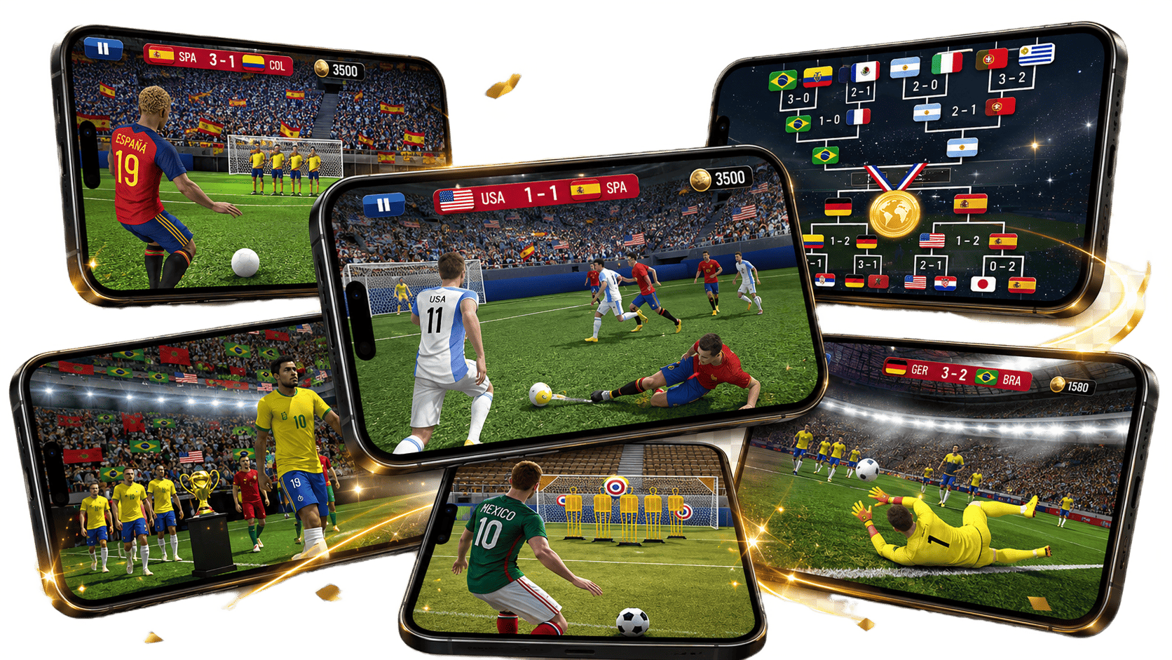 Kolekcja ekranów gry Soccer Star World: Football — rzuty wolne, mecze i turnieje na telefonie